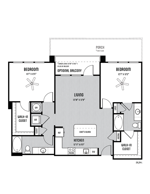 Floor plan for 2 beds, 2 baths, 1145 sqft