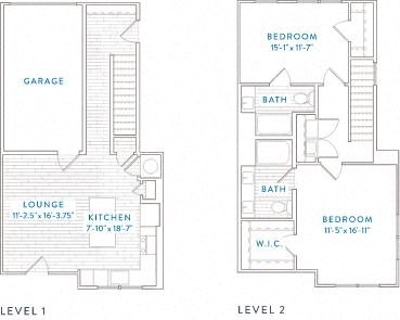Floor plan for 2 beds, 2 baths, 1174 sqft
