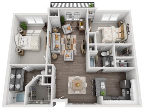 Floor plan for 2 beds, 2 baths, 1204 sqft