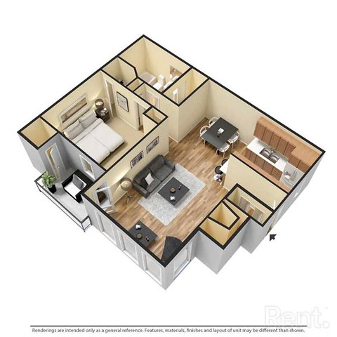 Floor plan for 1 bed, 1 bath, 784 sqft
