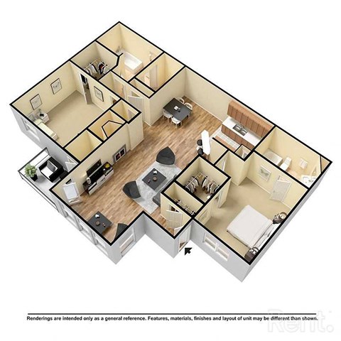 Floor plan for 2 beds, 2 baths, 1224 sqft