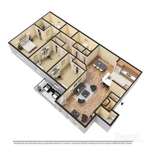 Floor plan for 3 beds, 2 baths, 1445 sqft