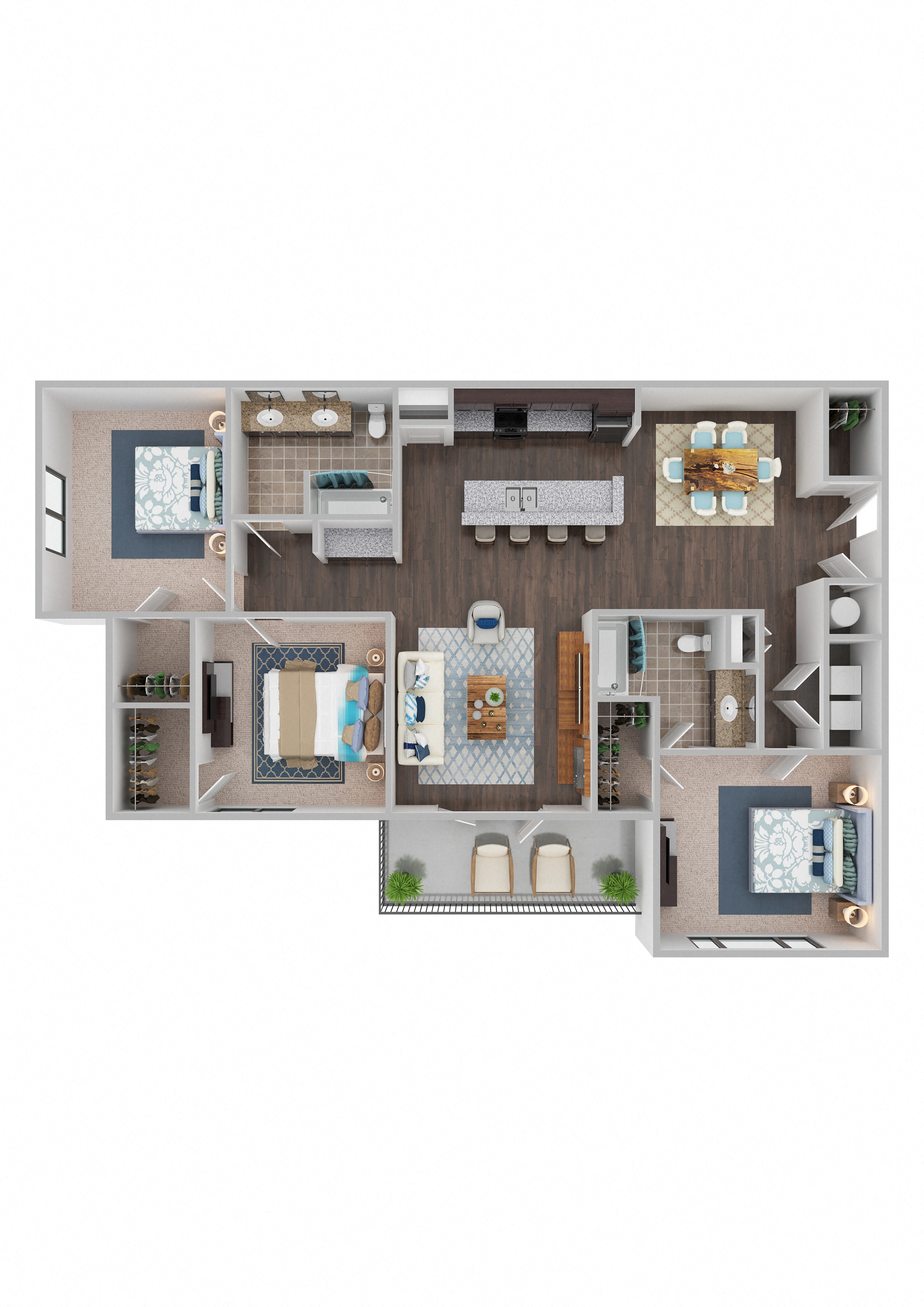 Floor plan for 3 beds, 2 baths, 1449 sqft