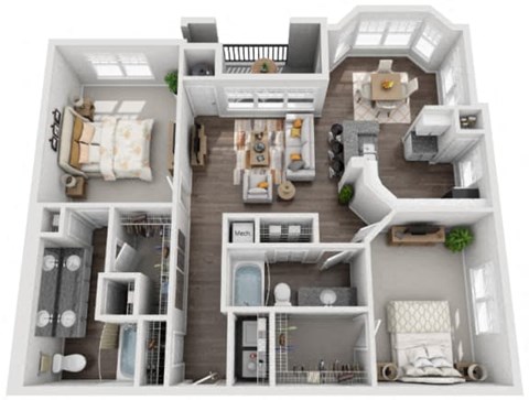 Floor plan for 2 beds, 2 baths, 1289 sqft