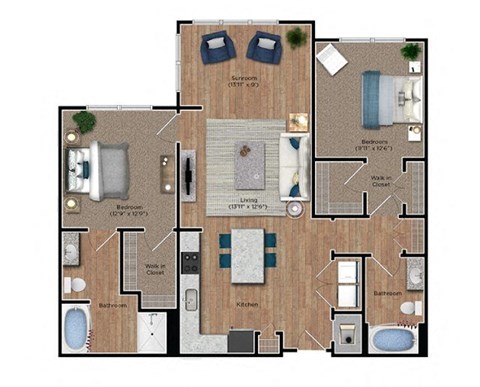 Floor plan for 2 beds, 2 baths, 1246 sqft