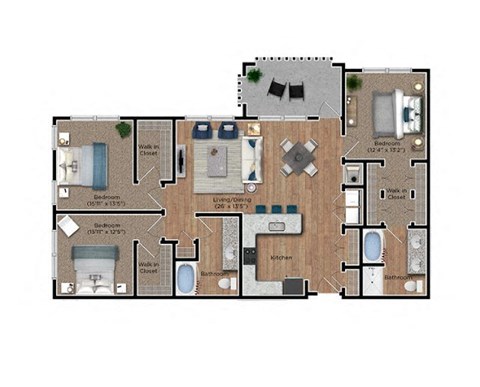 Floor plan for 3 beds, 2 baths, 1545 sqft