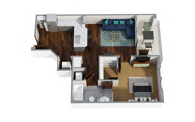 Floor plan for 1 bed, 1 bath, 825 sqft