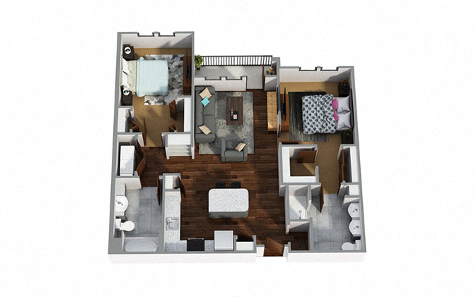 Floor plan for 2 beds, 2 baths, 1147 sqft
