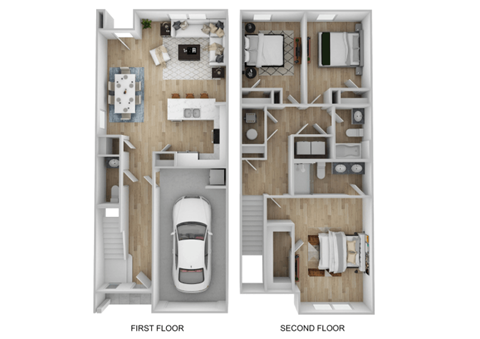 Floor plan for 3 beds, 2.5 baths, 1418 sqft