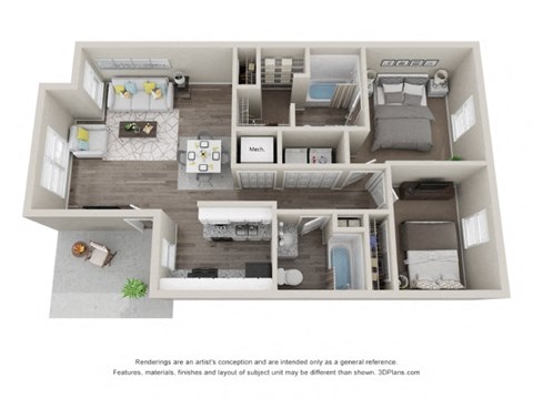 Floor plan for 2 beds, 2 baths, 918 sqft