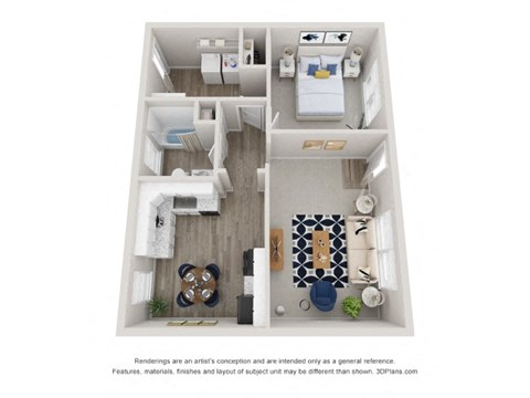 Floor plan for 1 bed, 1 bath, 650 sqft
