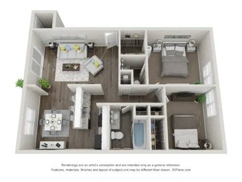 Floor plan for 2 beds, 1.5 baths, 960 sqft