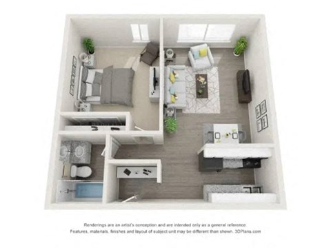 Floor plan for 1 bed, 1 bath, 700 sqft