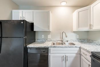 White shaker-style cabinets