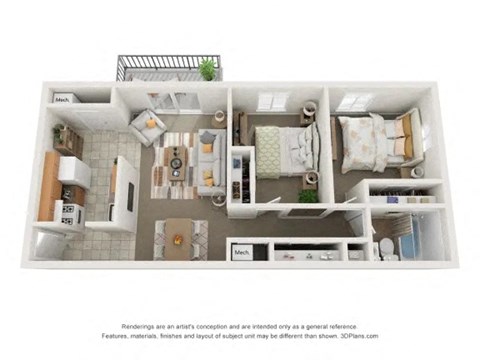 Floor plan for 2 beds, 1 bath, 780 sqft