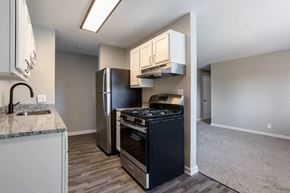 Indianapolis apartment for rent - a kitchen with a stove and a refrigerator