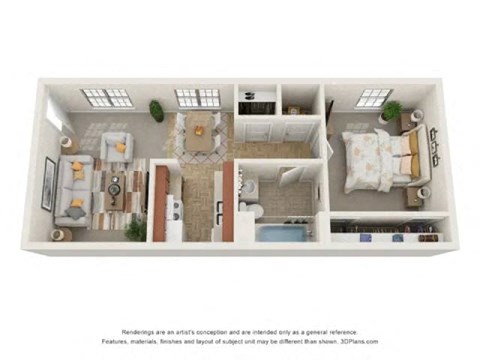 Floor plan for 1 bed, 1 bath, 695 sqft