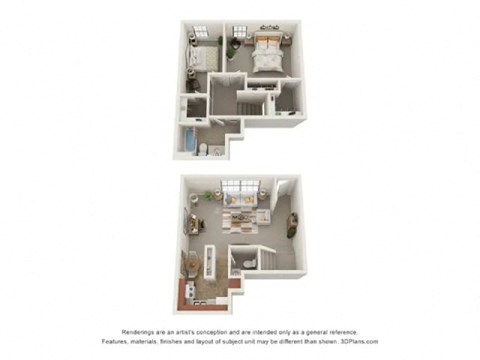 Floor plan for 2 beds, 1.5 baths, 910 sqft