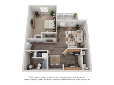 Floor plan for 1 bed, 1 bath, 822 sqft