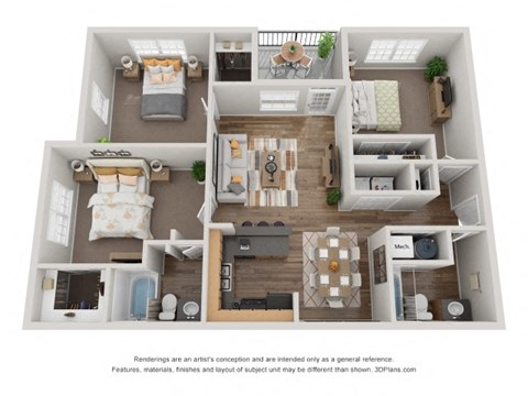 Floor plan for 3 beds, 2 baths, 1334 sqft