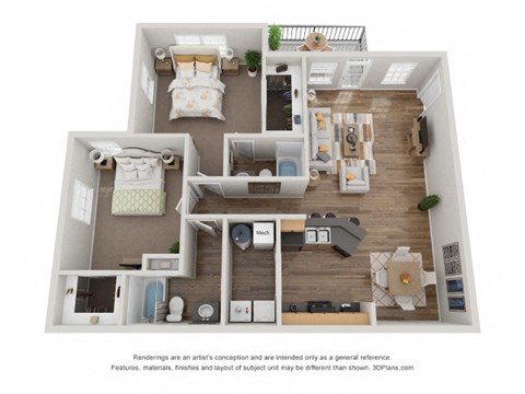 Floor plan for 2 beds, 2 baths, 1113 sqft
