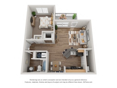 Floor plan for 1 bed, 1 bath, 822 sqft