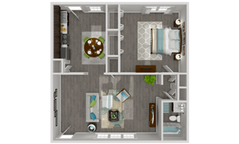 Floor plan for 1 bed, 1 bath, 810 sqft