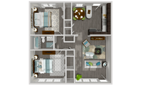 Floor plan for 2 beds, 1 bath, 980 sqft