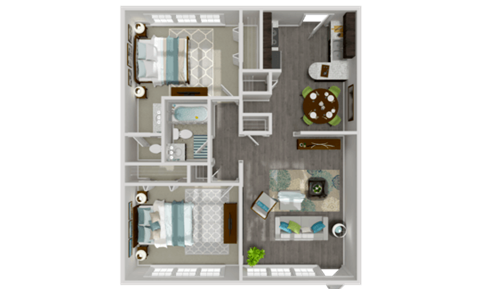 Floor plan for 2 beds, 1.5 baths, 1080 sqft