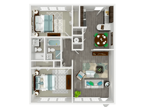Floor plan for 2 beds, 2 baths, 1100 sqft