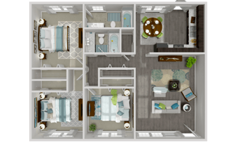 Floor plan for 3 beds, 2 baths, 1170 sqft