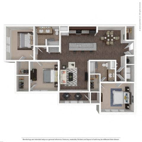 Floor plan for 3 beds, 2 baths, 1507 sqft