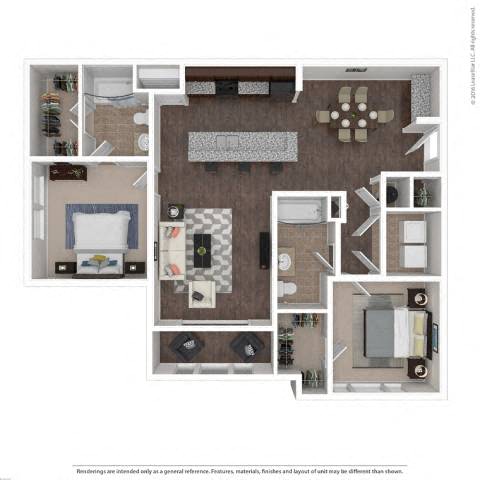 Floor plan for 2 beds, 2 baths, 1202 sqft