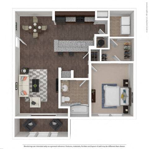 Floor plan for 1 bed, 1 bath, 953 sqft