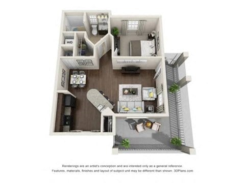 Floor plan for 1 bed, 1 bath, 700 sqft