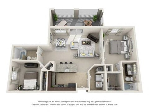 Floor plan for 2 beds, 2 baths, 1209 sqft