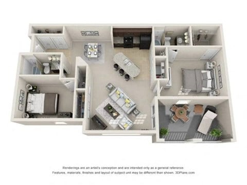 Floor plan for 2 beds, 2 baths, 1276 sqft