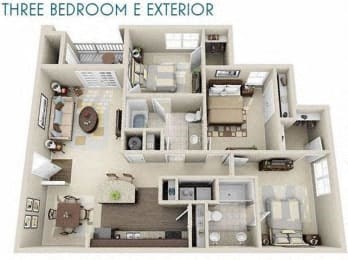 Floor plan for 3 beds, 2 baths, 1276 sqft