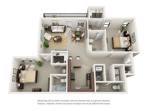 Floor plan for 2 beds, 2 baths, 1019 sqft