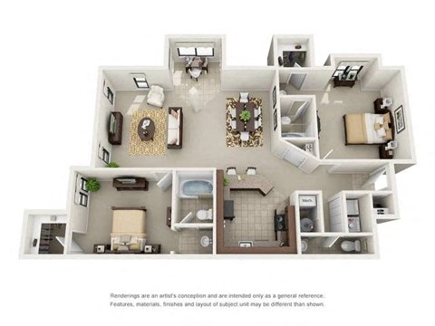 Floor plan for 2 beds, 2 baths, 1330 sqft