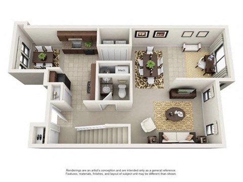 Floor plan for 2 beds, 2.5 baths, 1350 sqft