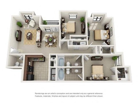 Floor plan for 3 beds, 2.5 baths, 1446 sqft