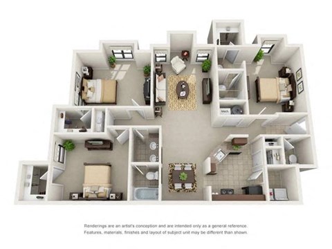 Floor plan for 3 beds, 2.5 baths, 1520 sqft