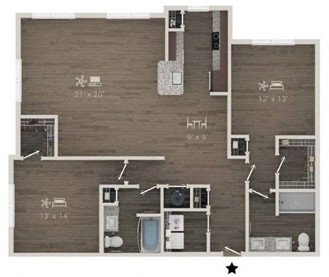 Floor plan for 2 beds, 2 baths, 1459 sqft
