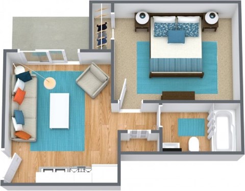 Floor plan for 1 bed, 1 bath, 400 sqft