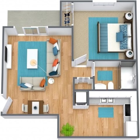 Floor plan for 1 bed, 1 bath, 500 sqft