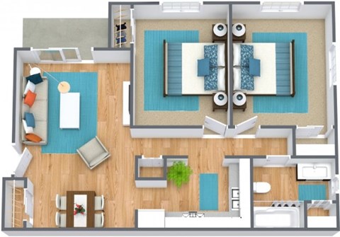 Floor plan for 2 beds, 1 bath, 800 sqft