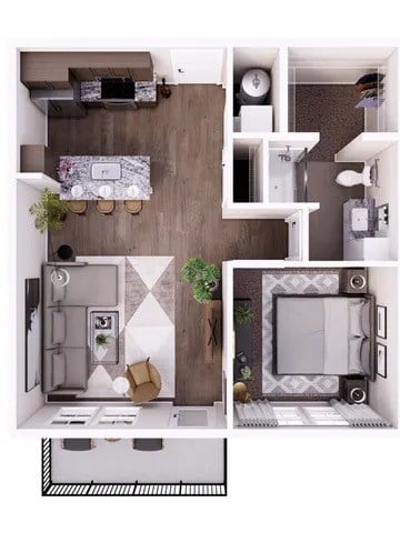 Floor plan for 1 bed, 1 bath, 693 sqft