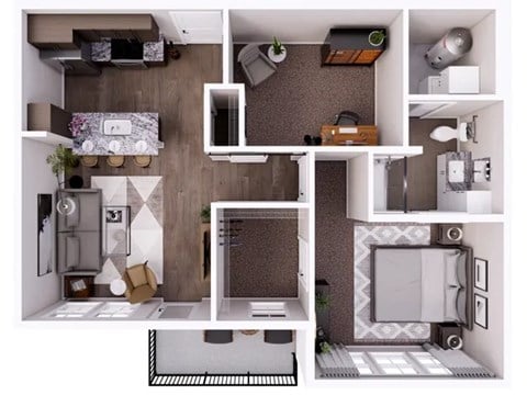 Floor plan for 1 bed, 1 bath, 815 sqft