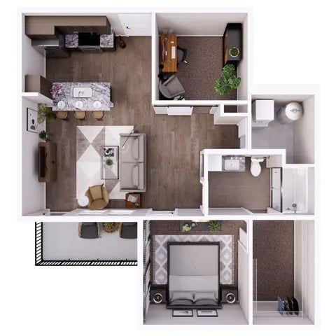 Floor plan for 1 bed, 1 bath, 867 sqft